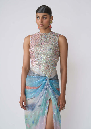 Aura Aurora Embellished Gown by Aisha Rao, available on Indiaspopup.com