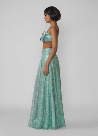 Oceana Aquamarine Blouse And Skirt by Aisha Rao, available on Indiaspopup.com