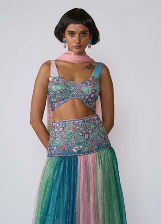 Etherea Aurora Gathered Lehenga Set by Aisha Rao, available on Indiaspopup.com