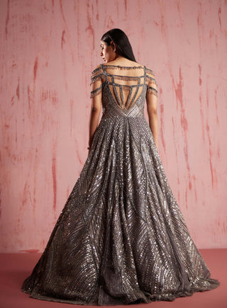Roqa-Amber Silver Gown-INDIASPOPUP.COM