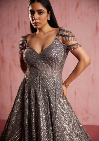 Roqa-Amber Silver Gown-INDIASPOPUP.COM