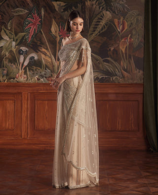 Ares beige draped sari and blouse