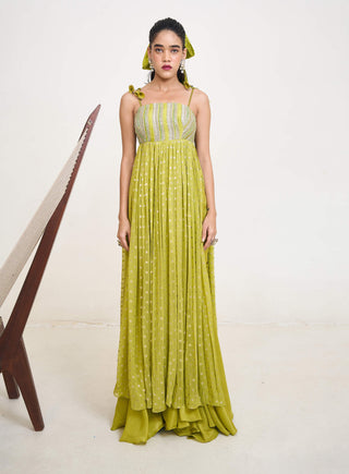 Emilie Lime Green Anarkali And Pants by Rishi & Vibhuti available on Indiaspopup.com