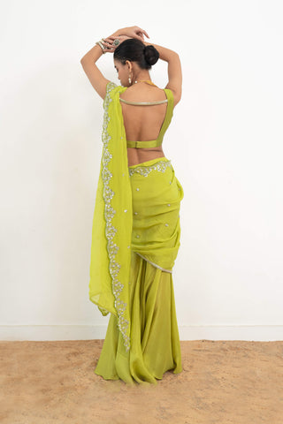 Embar Lime Green Sari And Blouse by Rishi & Vibhuti available on Indiaspopup.com