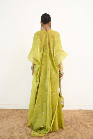 Syreni Lime Green Cape And Pant Set by Rishi & Vibhuti available on Indiaspopup.com