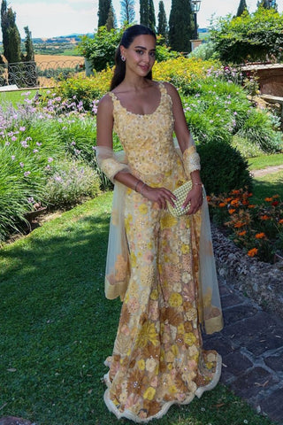 Amaya Yellow Floral Sharara Set by Mishru, available on Indiaspopup.com