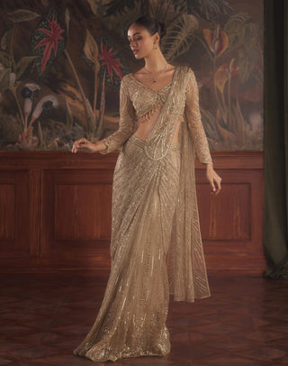 Atlante gold draped sari and blouse