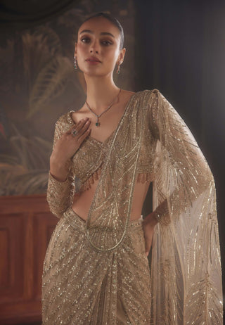 Atlante gold draped sari and blouse