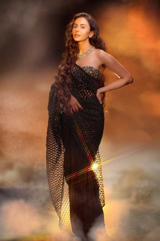 Ullas black sari with blouse