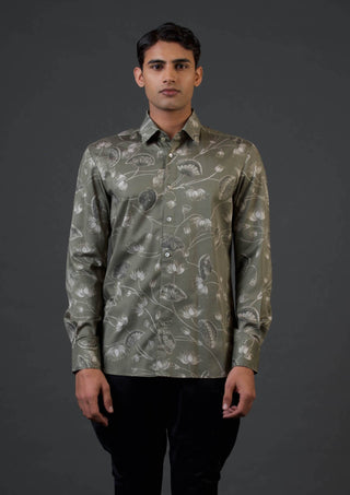 Balance By Rohit Bal Men-Silver Gray Lotus Digital Printed Shirt-INDIASPOPUP.COM