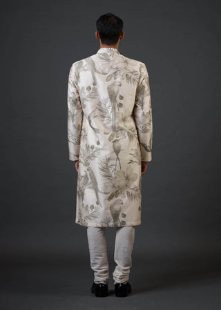 Balance By Rohit Bal Men-Ivory Bird Digital Printed Kurta And Churidar-INDIASPOPUP.COM