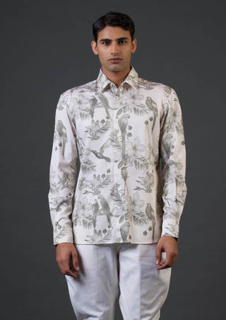 Balance By Rohit Bal Men-Ivory Bird Printed Shirt-INDIASPOPUP.COM