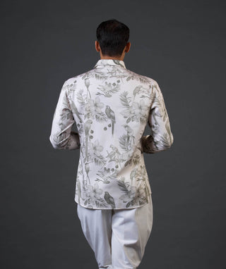 Balance By Rohit Bal Men-Ivory Bird Printed Shirt-INDIASPOPUP.COM