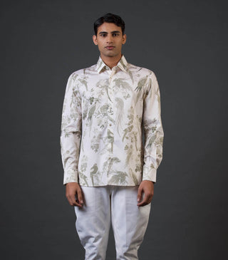 Balance By Rohit Bal Men-Ivory Fitted Print Shirt-INDIASPOPUP.COM