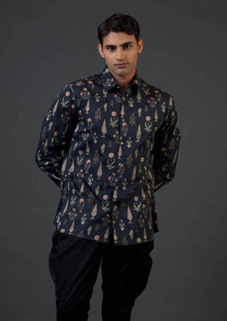 Balance By Rohit Bal Men-Black Mughal Printed Shirt-INDIASPOPUP.COM