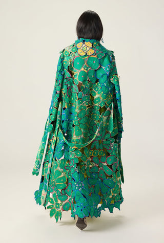 Briar lime green embroidered trench with blouse and skirt