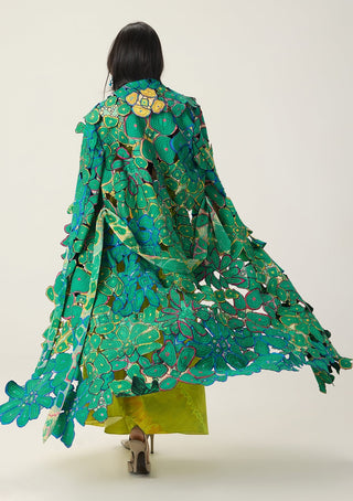 Briar lime green embroidered trench with blouse and skirt
