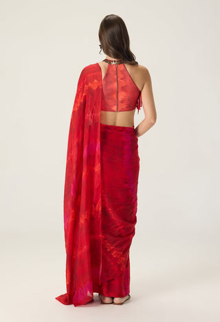 Agatha red draped sari with blouse