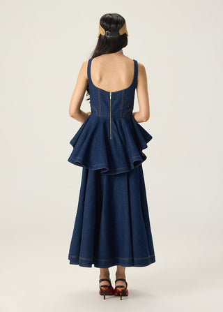 Peni blue solid blouse with lyro skirt