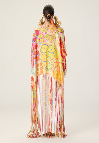 Kenzie multicolor printed bodysuit with leni cape