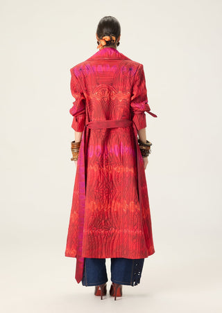 Clover red printed trench with bex blue jeans