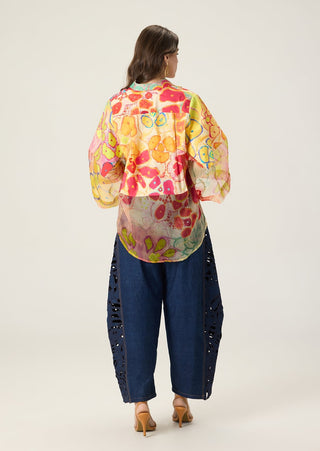 Bellamy multicolor printed shirt with bex blue jeans