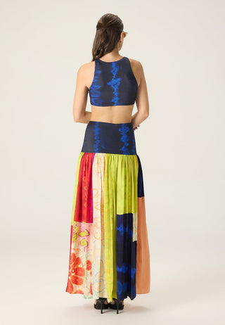 Jules blue printed blouse with delaney multicolor skirt