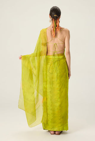 Agatha lime green draped sari with blouse