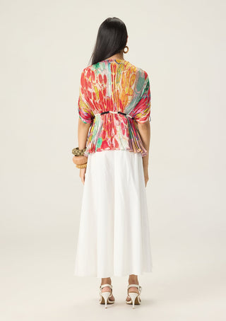 Monica multicolor printed blouse with skirt
