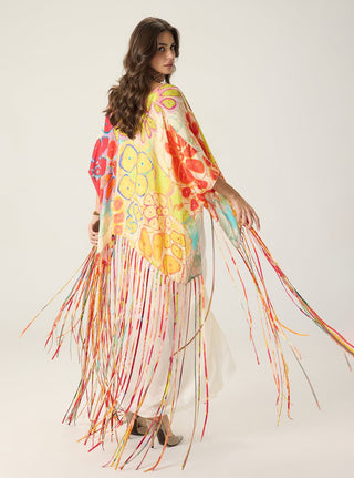Melanine printed bustier with cape and quincy skirt