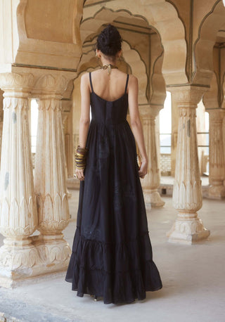 Paulmi & Harsh-Black Strap Maxi Dress-INDIASPOPUP.COM