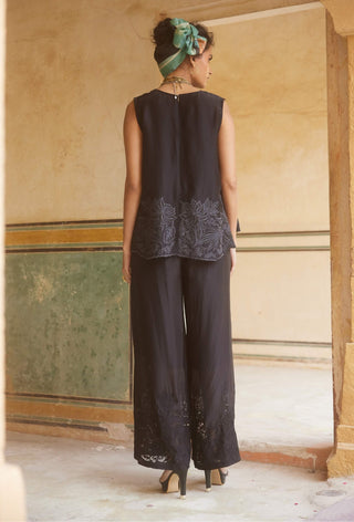 Paulmi & Harsh-Black Floral Embroidered Top And Trouser Set-INDIASPOPUP.COM