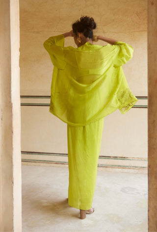 Paulmi & Harsh-Lime Yellow Draped Skirt And Jacket Set-INDIASPOPUP.COM