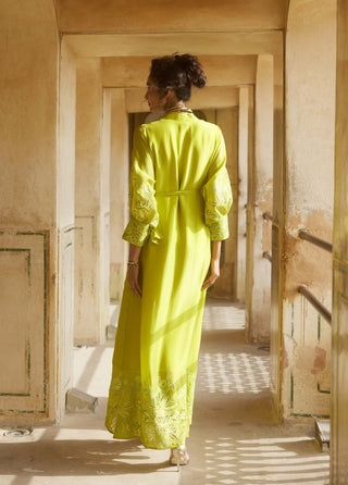 Paulmi & Harsh-Lime Yellow Maxi Dress-INDIASPOPUP.COM