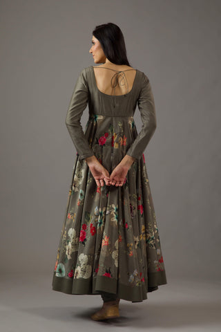 Balance By Rohit Bal-Pewter Printed Anarkali Set-INDIASPOPUP.COM