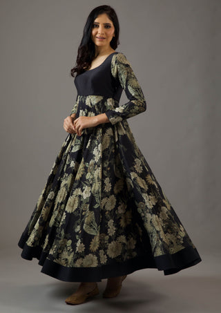 Balance By Rohit Bal-Black Printed Anarkali Set-INDIASPOPUP.COM