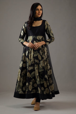 Balance By Rohit Bal-Black Printed Anarkali Set-INDIASPOPUP.COM