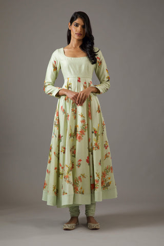 Balance By Rohit Bal-Mint Green Printed Anarkali Set-INDIASPOPUP.COM