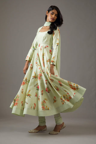 Balance By Rohit Bal-Mint Green Printed Anarkali Set-INDIASPOPUP.COM