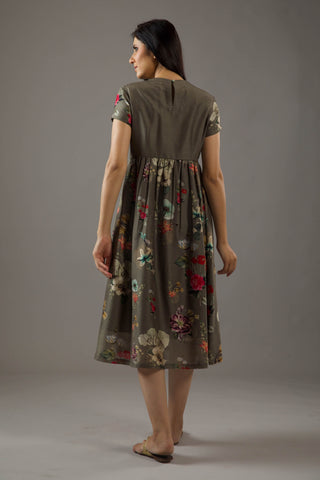 Balance By Rohit Bal-Pewter Floral Printed Dress-INDIASPOPUP.COM