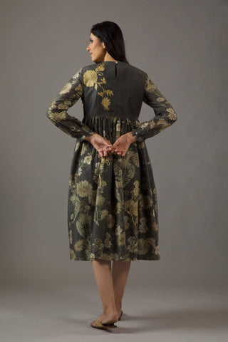 Balance By Rohit Bal-Pewter Printed Fitted Dress-INDIASPOPUP.COM