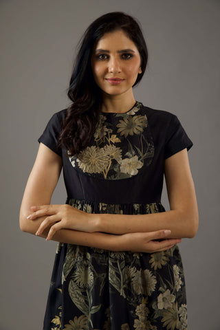 Balance By Rohit Bal-Black Printed Fitted Dress-INDIASPOPUP.COM