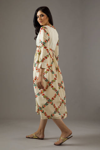 Balance By Rohit Bal-Ivory Chanderi Printed Dress-INDIASPOPUP.COM