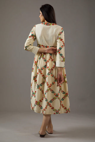 Balance By Rohit Bal-Ivory Chanderi Printed Dress-INDIASPOPUP.COM