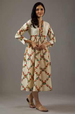 Balance By Rohit Bal-Ivory Chanderi Printed Dress-INDIASPOPUP.COM