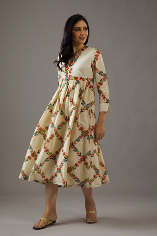 Balance By Rohit Bal-Ivory Chanderi Printed Dress-INDIASPOPUP.COM