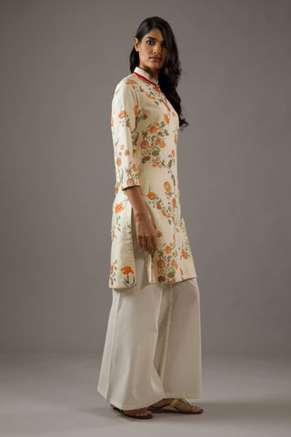 Balance By Rohit Bal-Ivory Chanderi Printed Tunic And Palazzo-INDIASPOPUP.COM