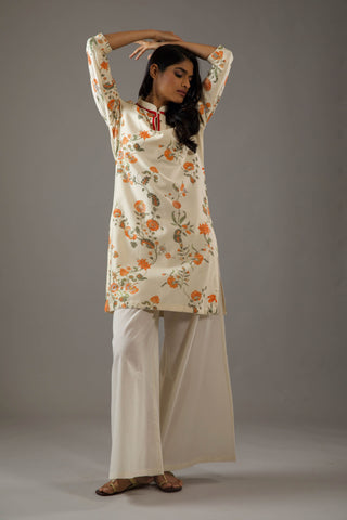 Balance By Rohit Bal-Ivory Chanderi Printed Tunic And Palazzo-INDIASPOPUP.COM