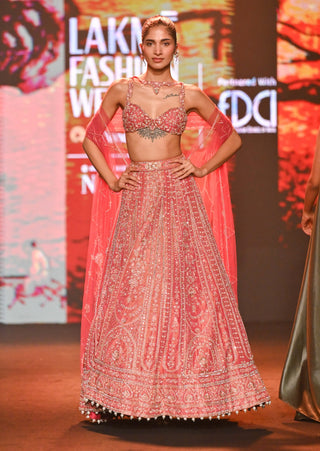 Coral shimmer lehenga set