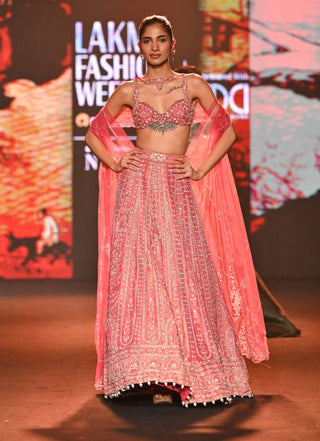 Coral shimmer lehenga set